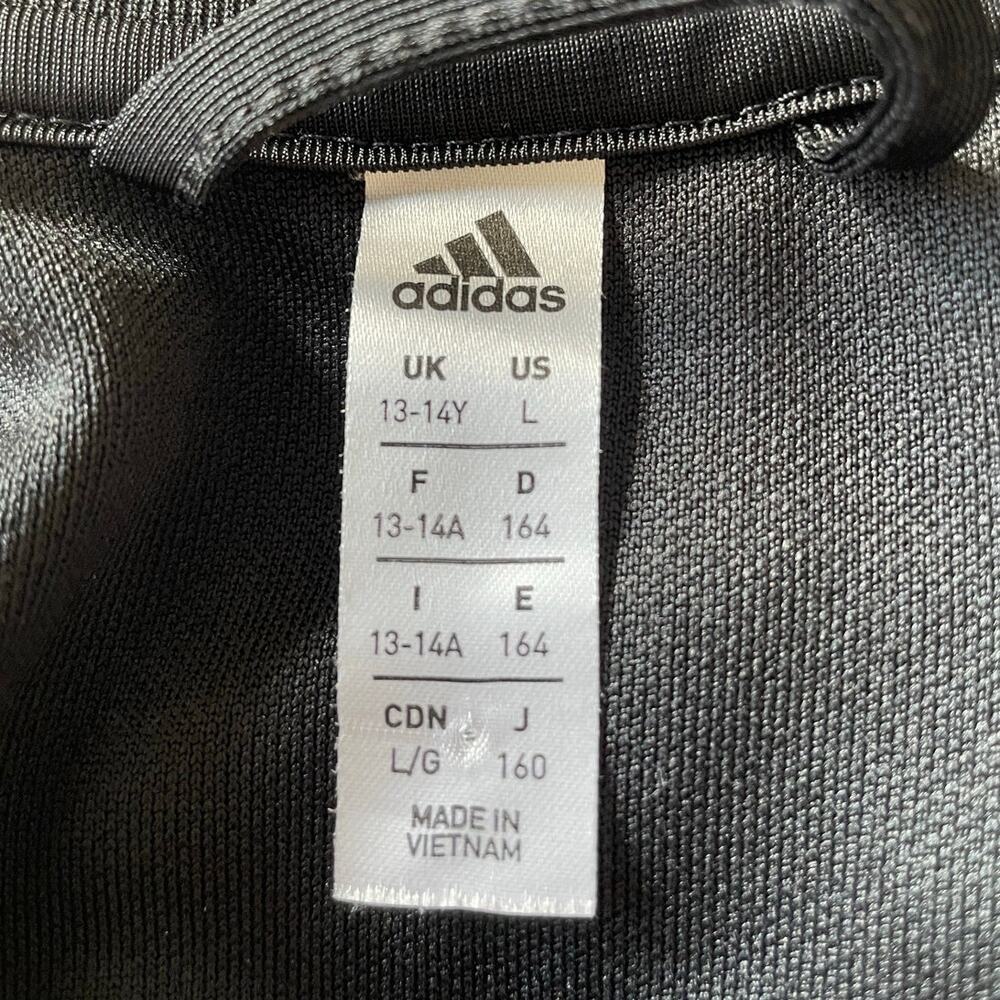 Adidas Track Jacket Boys Youth Sz L (13-14Y) Black White Logo Stripes Activewear - Picture 3 of 12
